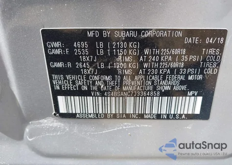 2018 Subaru Outback 2.5I Limited from USA, damaged, VIN 4S4BSANC7J3364858